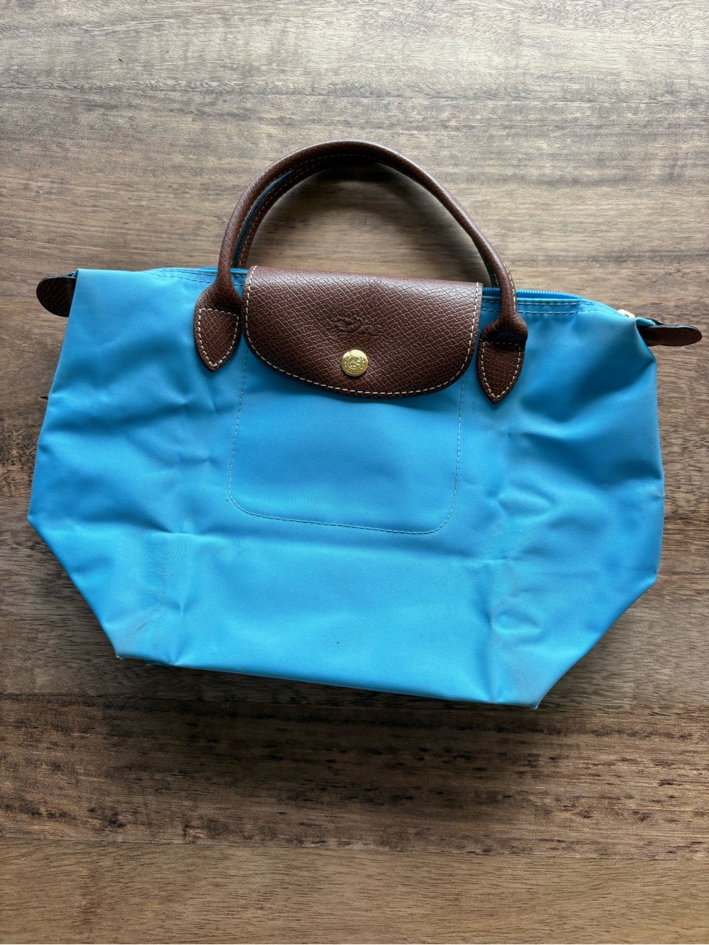 Longchamp Le Pliage  Nylon Small Top-Handle Tote with Brown Trim